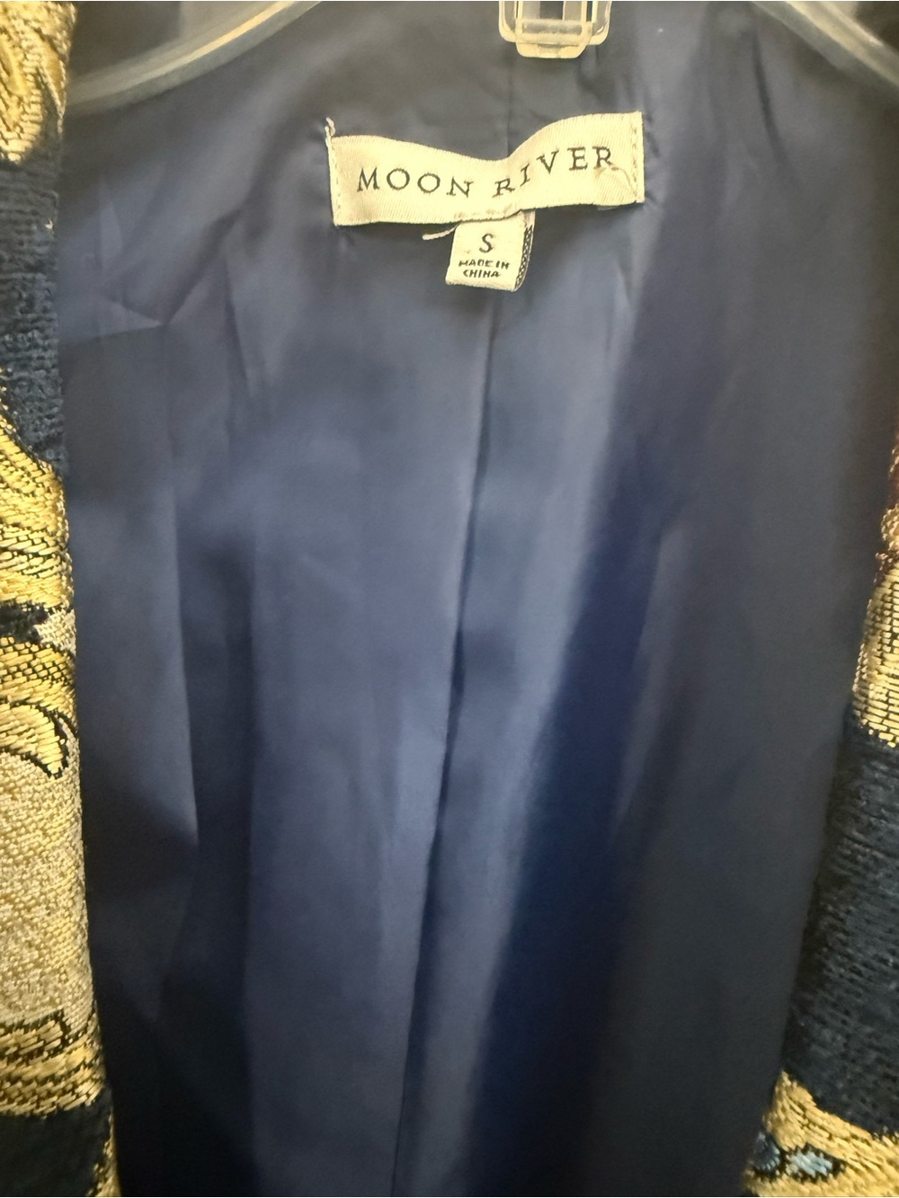 Moon River Navy Floral Jacquard Blazer with Gold Accents - Picture 5 of 8